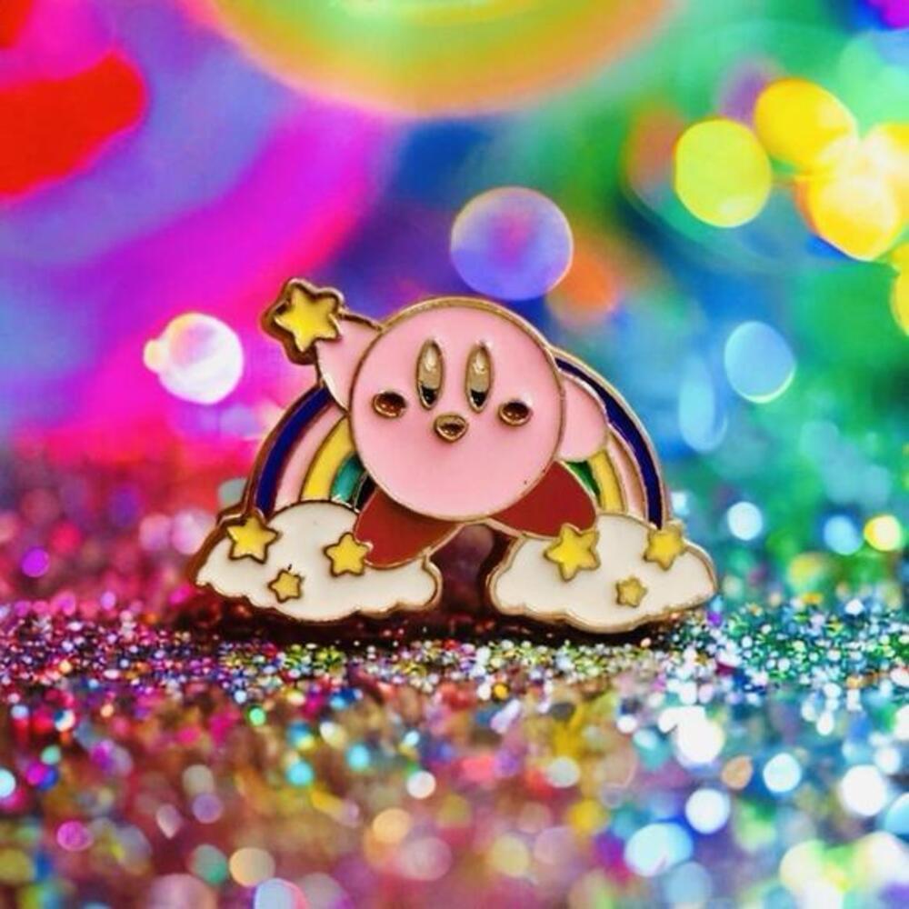Enamel Pin - Kirby With Stars And Rainbow, Nintendo Gamer Anime, 1.1” Kawaii